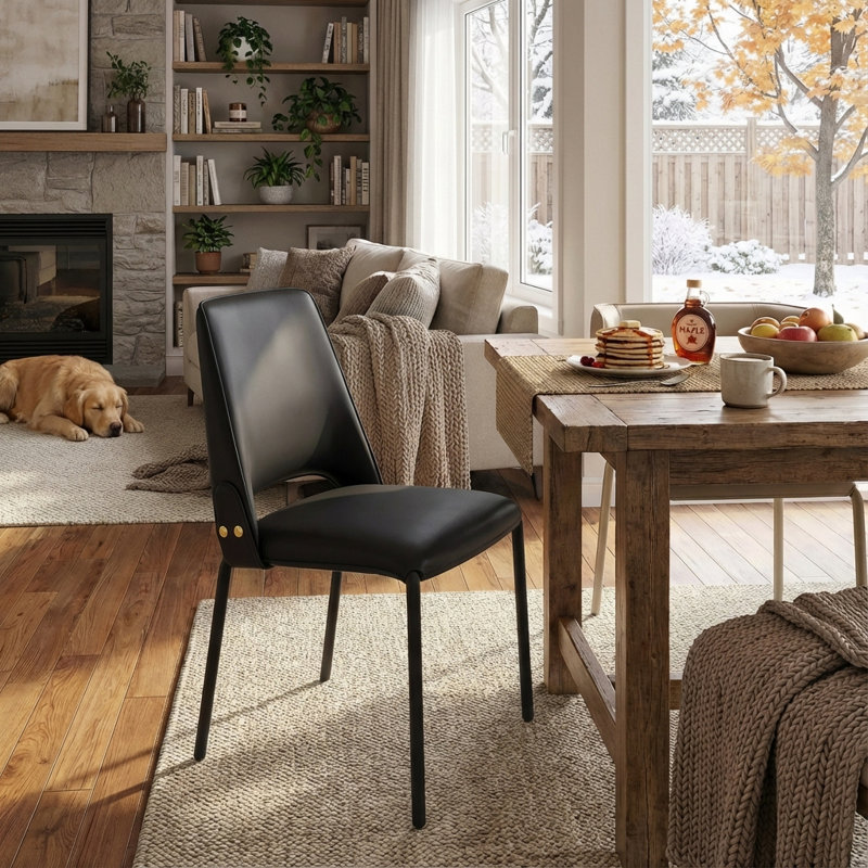 PU Leather Armless Dining Chair, Black