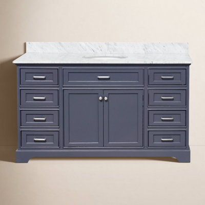 Ronnie 60" Single Bathroom Vanity Set with Marine Gray Cabinet and Carrara Marble Countertop