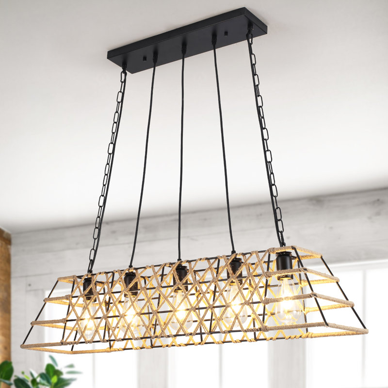 Merdasa 5 - Light 39.4'' Kitchen Island Industrial Style Wrought Iron Chandelier Modern Linear Vintage Pendant Living Room Dining Room Ceiling Lamp Pendant Lighting