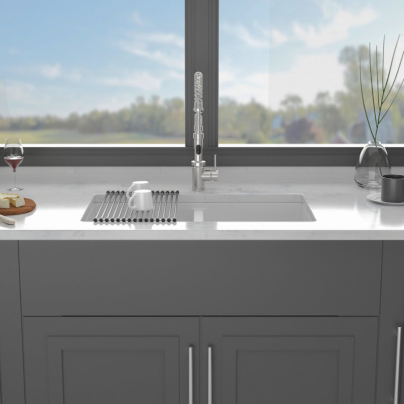 Évier de cuisine en quartz - Évier de cuisine encastré en granite 33 x 19 po à double cuve 50/50