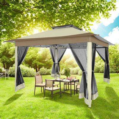 11×11FT Adjustable Height Pop-up Gazebo Tent Waterproof Shade Canopy with 6 Mosquito Nettings