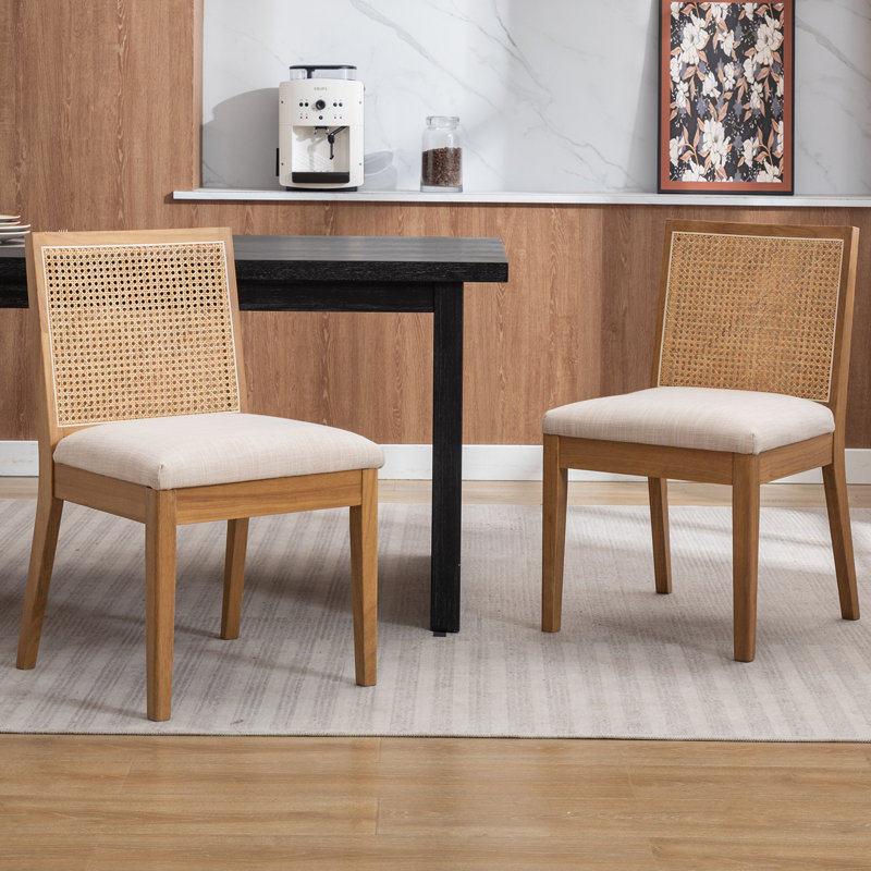 19.75cm H Upholstered Side Chair, Linen Beige, Brown