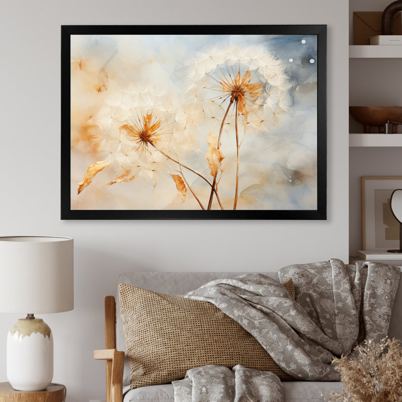 Pissenlit pétale pureté - art mural pissenlit, Cadre simple noir, H 34 po x l 44 po x P 1,5 po
