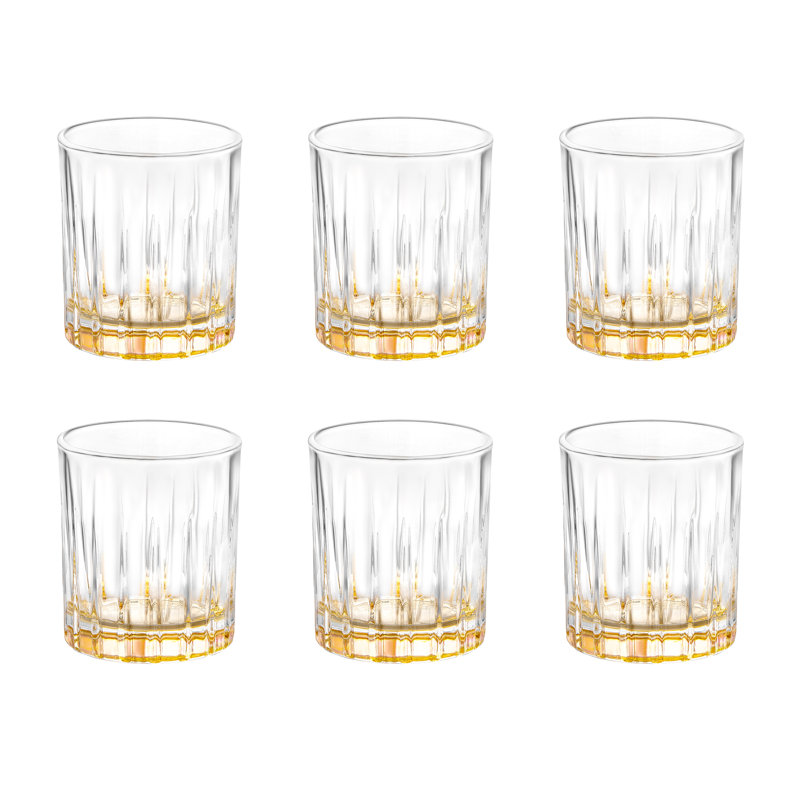 Set of 6 Glass Timeless Shot Glasses, 2.7 oz Amber Shade on the Bottom, Amber