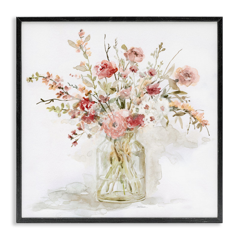 Fleurs printanières dans un vase en verre, estampe numérique, design par Carol Robinson, Giclée noire de minuit encadrée