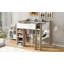 Lit mezzanine double en bois avec tablettes de rangement intégrées, tringles à vêtements et bureau-712444653