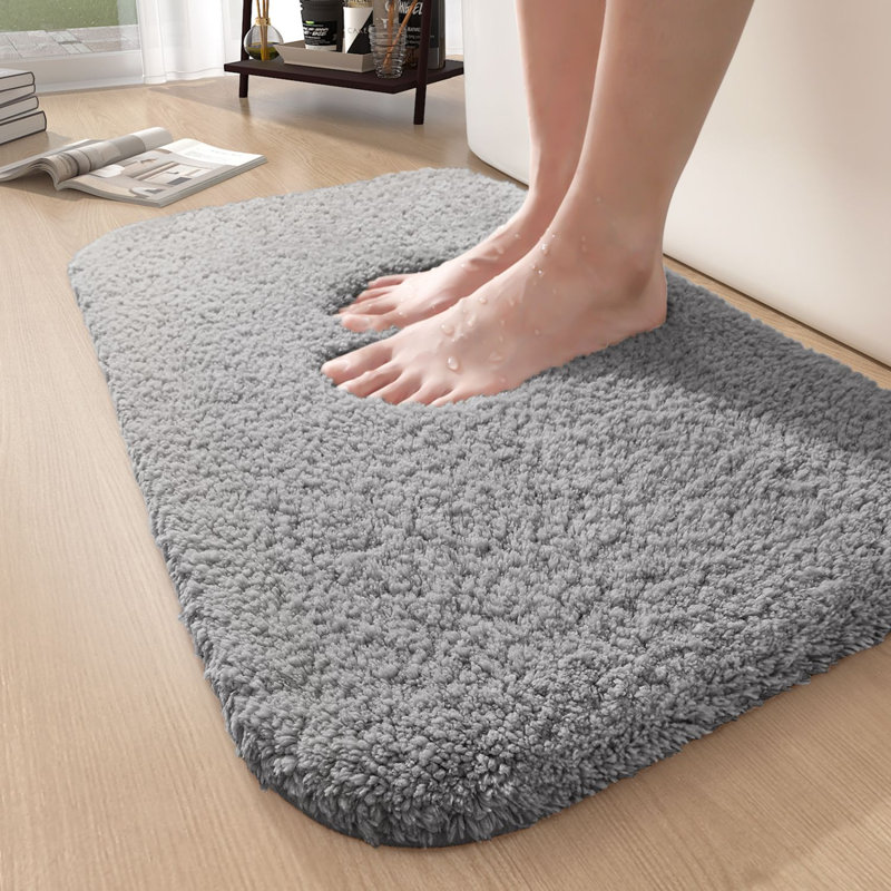 Non-Slip Bath Rug, 43" L x 24" W, Light Gray