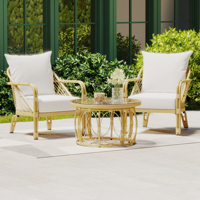 Ensemble de conversation en rotin toutes saisons en polyéthylène (PE) avec table basse, chaises longues d'intérieur / extérieur avec coussins pour patio, porche ou jardin