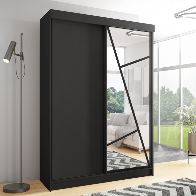 Cecillia 2 Door Wardrobe, 205cm H x 140cm W x 60cm D, Black