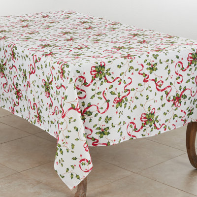 Kellar Holly and Ribbon Design Christmas Tablecloth
