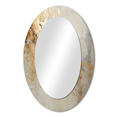Beige And Gold Marble Lightning VI - Beige Oval Wall Mirror Decor