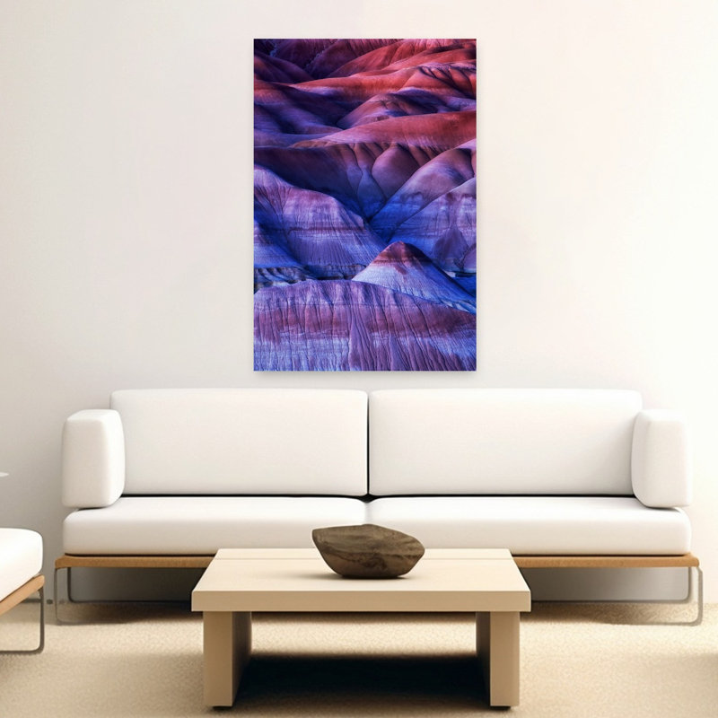 Ondes ondulées colorées abstraites colorées, paysage dramatique, violet, paysage, impression murale, H 60 po x l 40 po