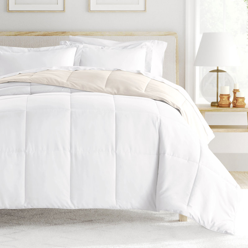 Reversible Down-Alternative Comforter Bedding Set, King/Cal. King Comforter + 2 Shams, White