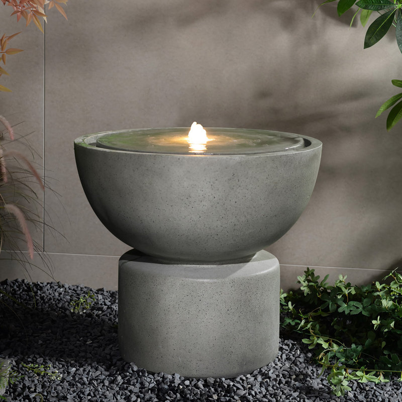 Gray with Speckled Black Resin Round Bubbler 18.5" Tall Outdoor Fountain with Lights