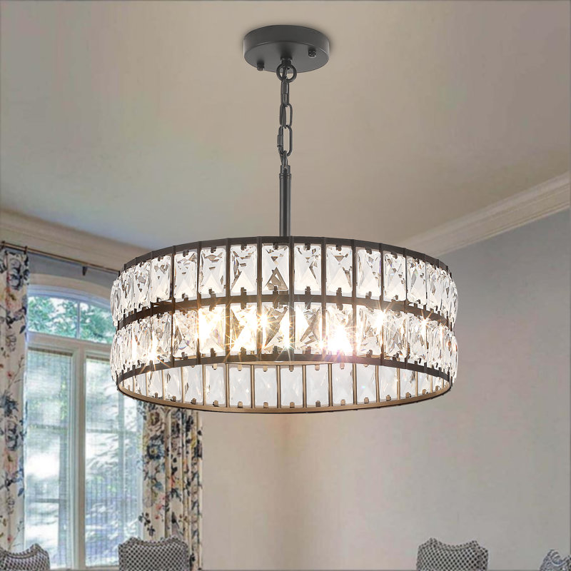 Lustre tambour en cristal 5 lumières Khyryn, Noir mat