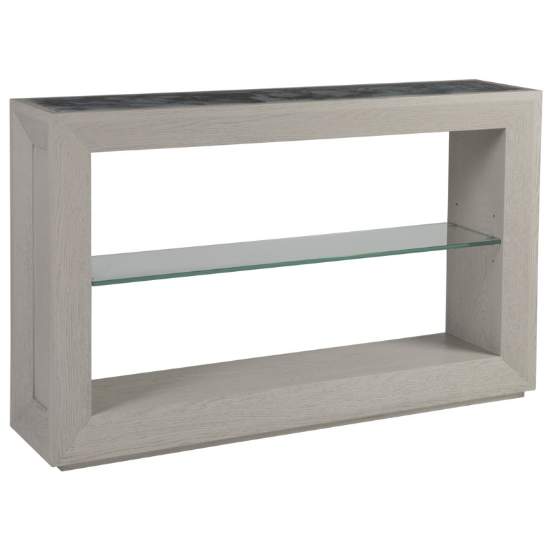 Gray Oak and Glass Rectangular Console Table with Storage