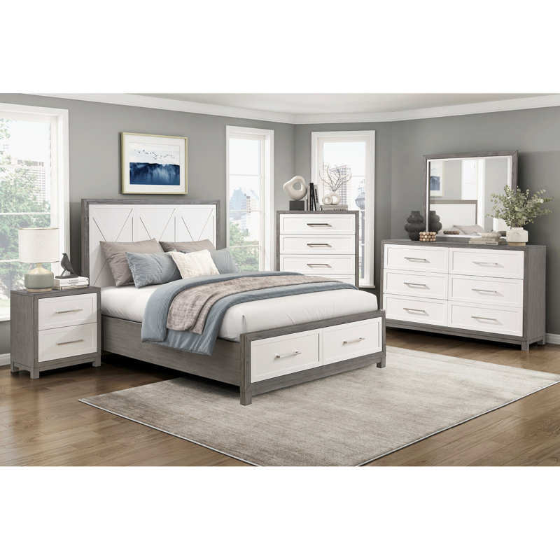 Grand lit avec rangement, meuble de rangement pour lit plateforme gris