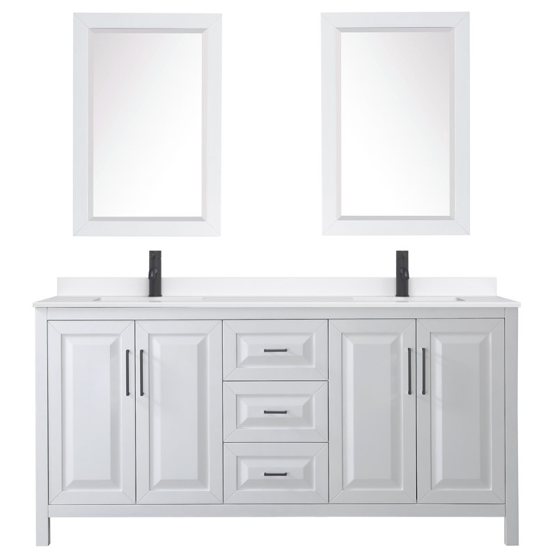 Daria 72'' W Vanity, Matte Black, White, White Quartz
