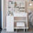 37" Left Bedside Cabinet Dressing Table + Cushioned Stool-1681473324