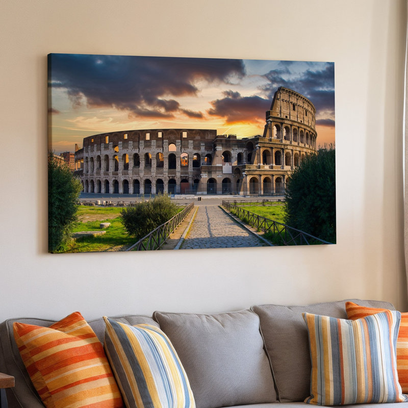 Toile, "Une vue majestueuse du Colisée à Rome pendant le coucher du soleil", H 9 po x l 12 po
