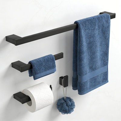 Ensemble de quincaillerie de salle de bain murale en acier inoxydable 4 pièces, accessoires de salle de bain en acier inoxydable noir.