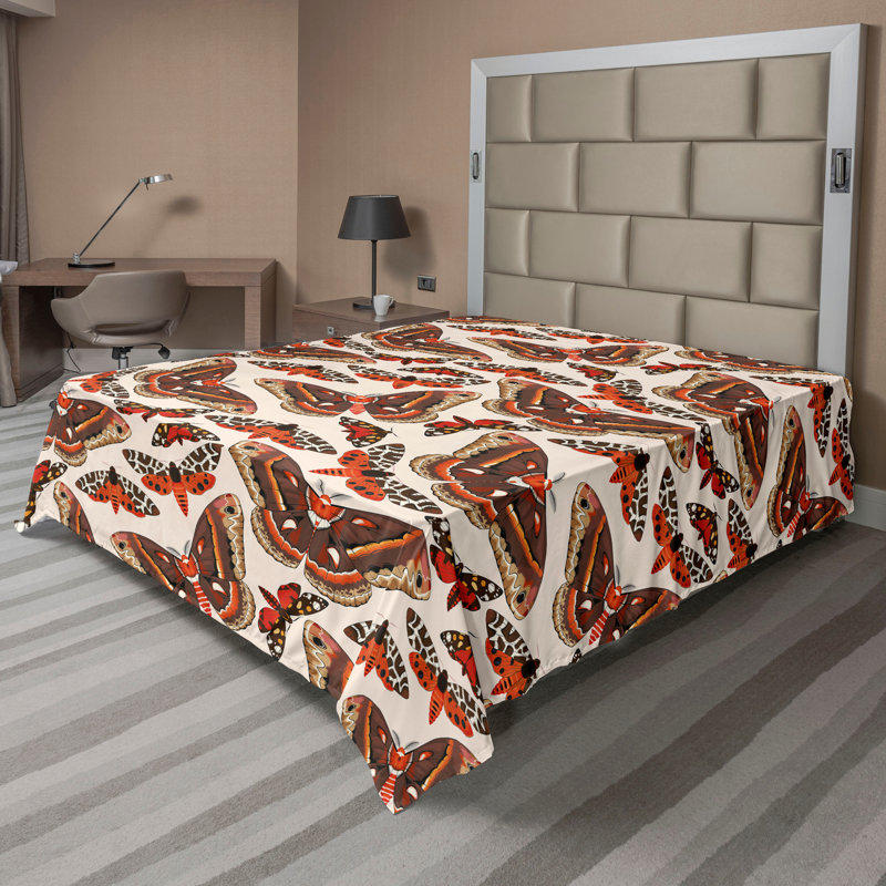 Ambesonne Flowers Flat Sheet Nostalgia Farmhouse, Vermilion Dark Taupe