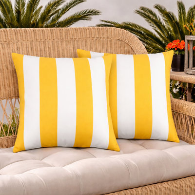 2 coussins d'extérieur de 18 po x 18 po avec coussins de patio pour le jardin, le porche et les meubles de piscine - jaune / blanc