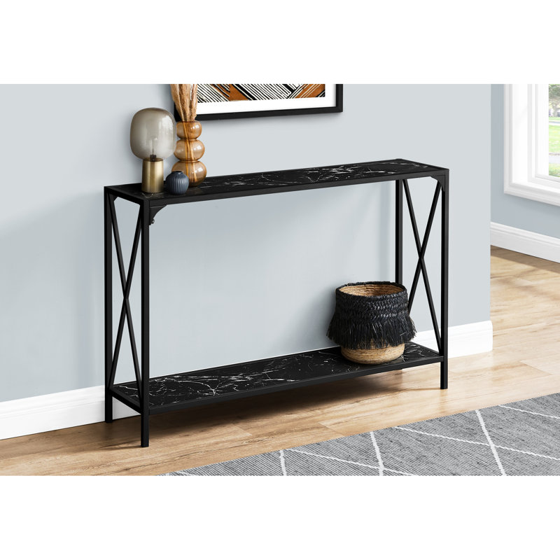 Console d'appoint étroite - aspect marbre noir, métal noir, design contemporain moderne pour le vestibule, le salon ou la chambre à coucher | Idée de cadeau