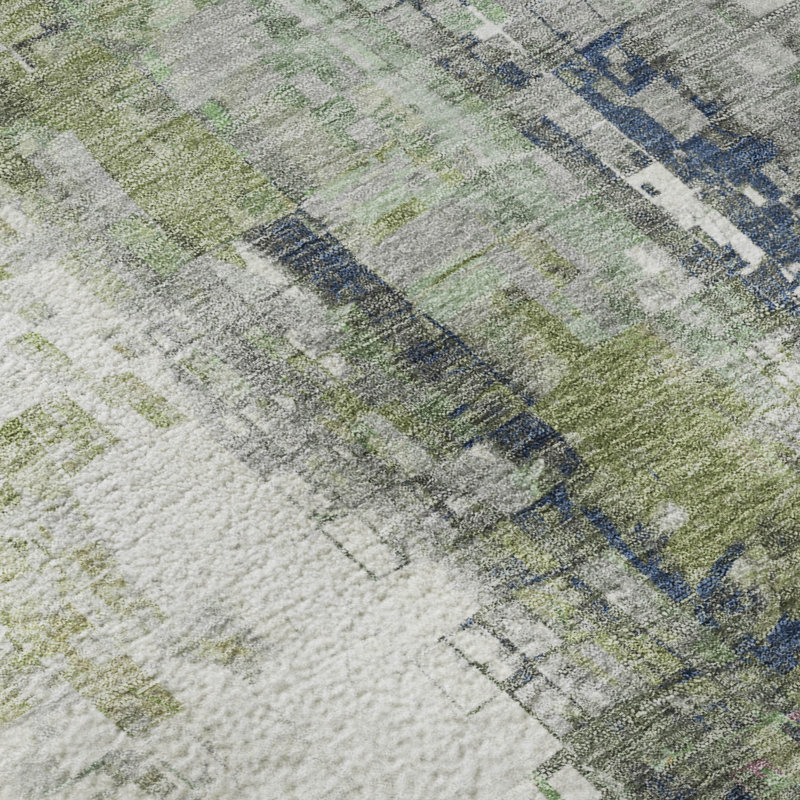 Premium Machine Washable Mayfield AMF2254 Abstract Rug, 1'8" x 2'6", Aloe