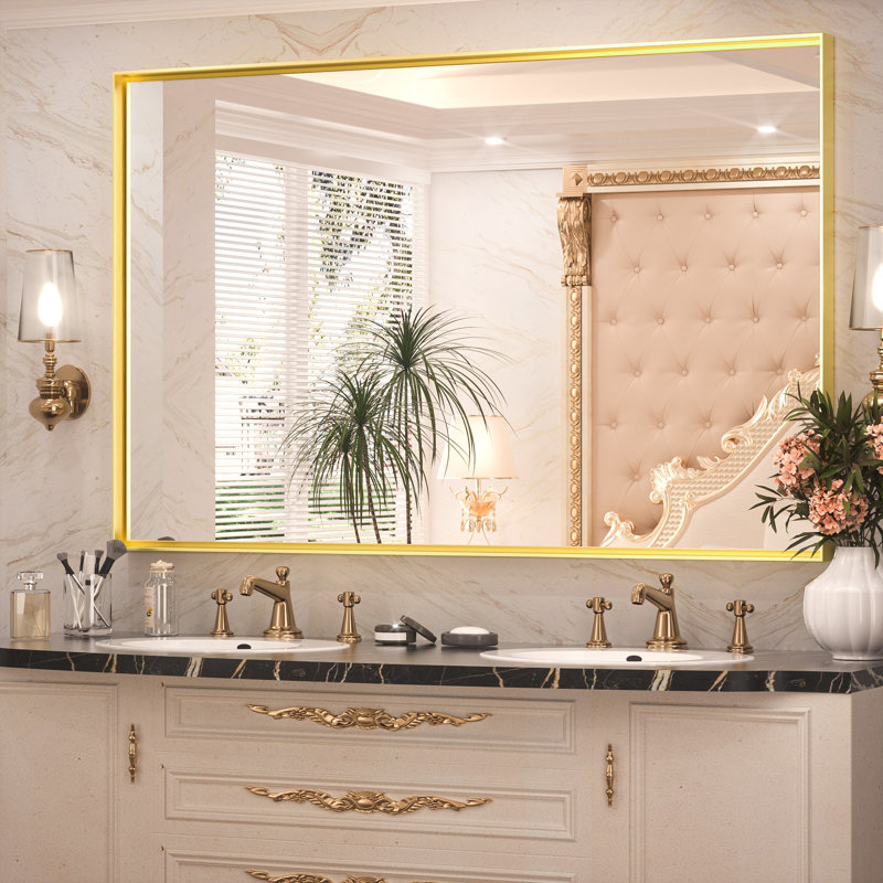 Stemn Framed Bathroom Vanity Mirror Accent Mirror, Gold, 48" x 30"
