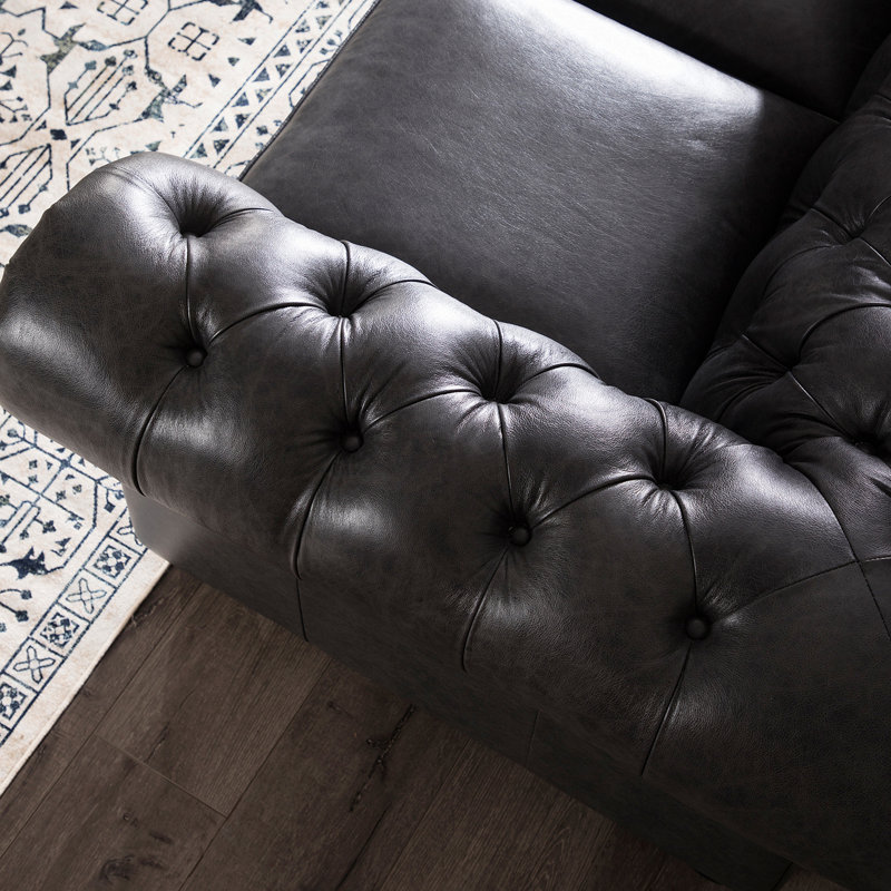 Freddie 95'' W Leather Sofa, Gray Leather