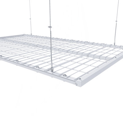 Support de rangement pour garage suspendu 4 x 8 pi pour plafonds hauts de 10 à 12 pi, fabrication entièrement en acier d'une capacité de 350 lb avec verrou de sécurité (installation requise, organisateur de garage robuste)