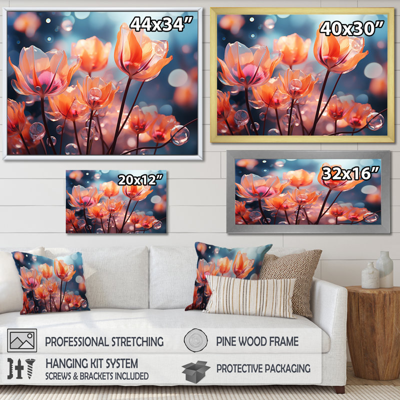«Beautiful Beautiful Tulip Flowers I», reproduction sur toile, Cadre doré simple, H 34 po x l 44 po x P 1,5 po