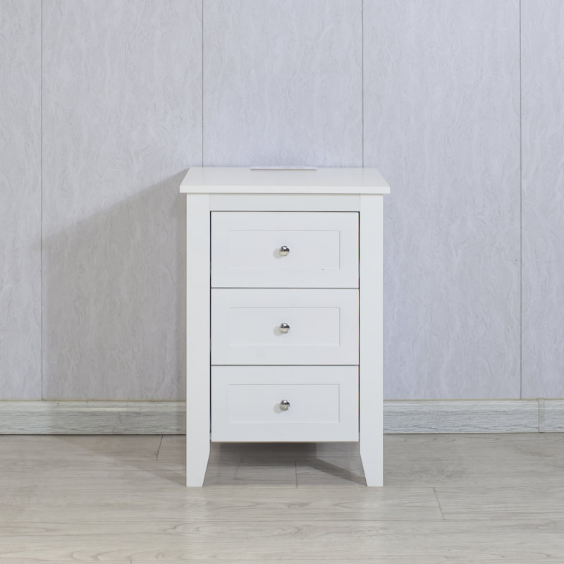 Table de chevet pour chambre à coucher avec 2 ports et prises de courant - Grand espace de rangement blanc à 3 tiroirs