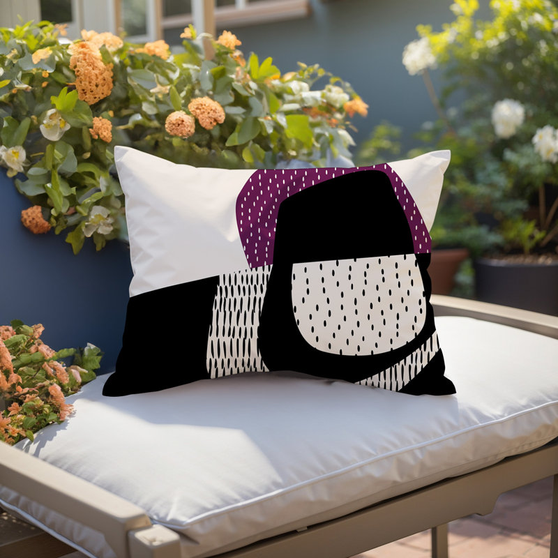 Coussin lombaire réversible intérieur / extérieur Vikka, H 14 po x l 20 po, Mauve / noir / blanc cassé, Capri