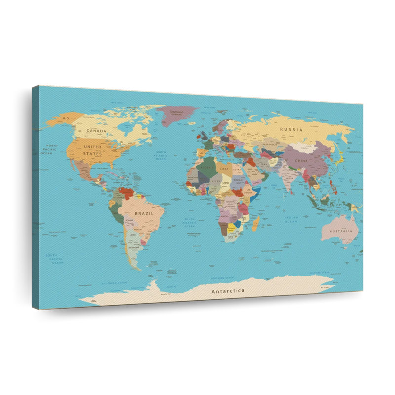 Detailed World Map Canvas Print, 34" H x 51" W x 1.25" D
