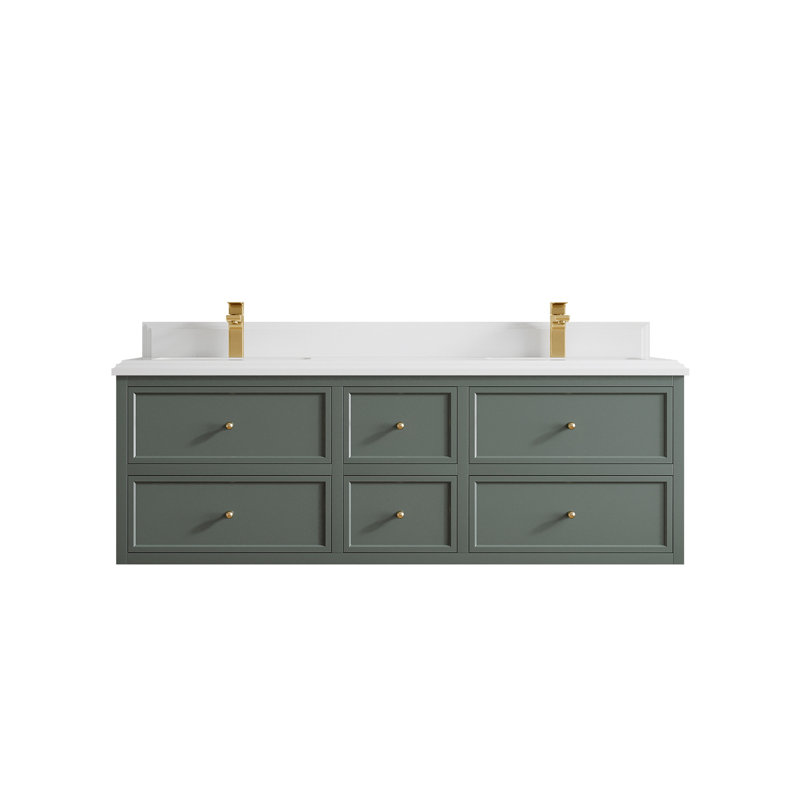 Meuble-lavabo double flottant 60 po avec dessus en quartz Roswell