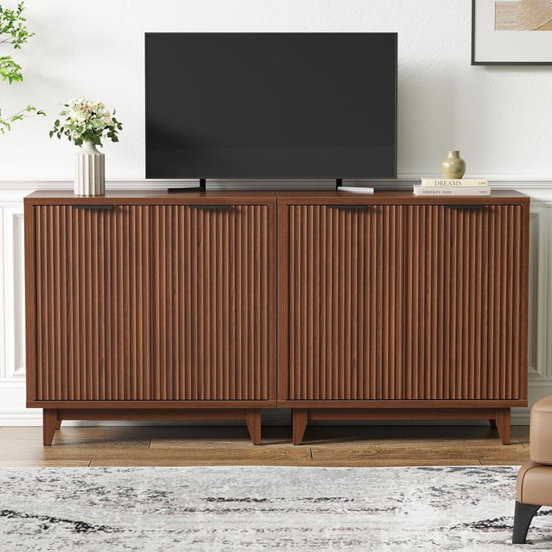 Fluted 2-Door Sideboard Buffet Cabinet, Mid-Century Accent Storage With Adjustable Shelves