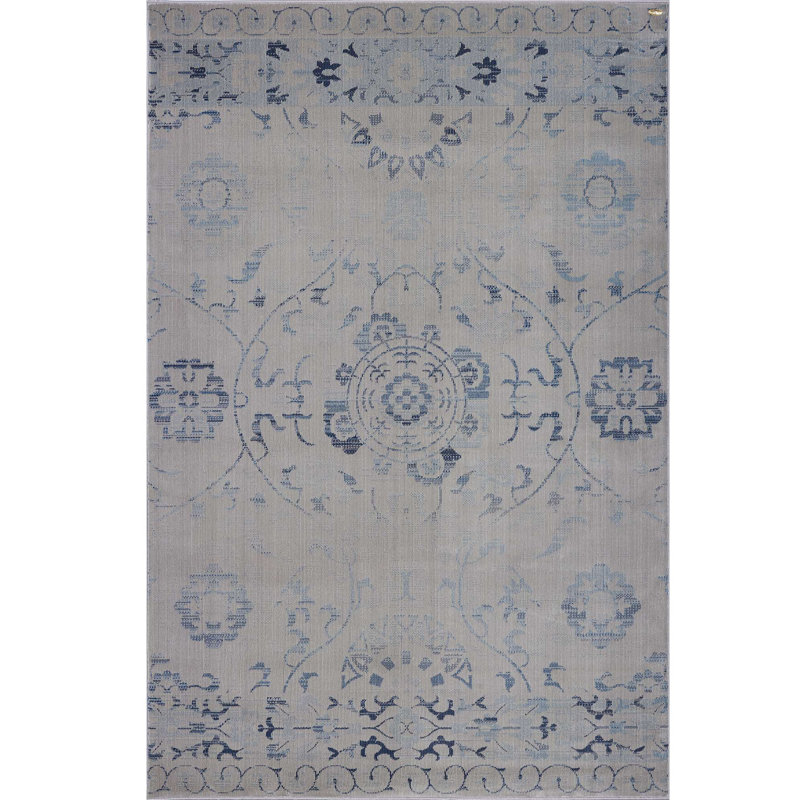 Tapis bleu clair Runkle Southwestern, Rectangle 5 pi 3 po x 7 pi 7 po