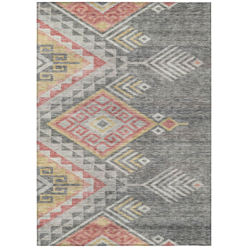 Tapis intérieur et extérieur lavable gris et terre cuite 10 pi x 14 pi Sud-Ouest