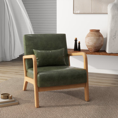 Jyrin 25.8" Wide Mid Century Upholstered Linen Solid Wood Accent Chair with an Extra Pillow by George Oliver