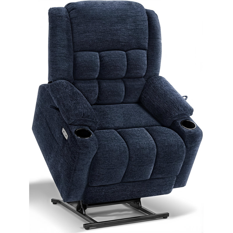EONIX Dual Motor Lay Flat Power Lift Recliner Chair for Elderly, Electric Recliner Lift Chair for Adults with Cup Holders, 400lbs Heavy Duty Power Lift Sofa with Heat and Massage, Navy Blue