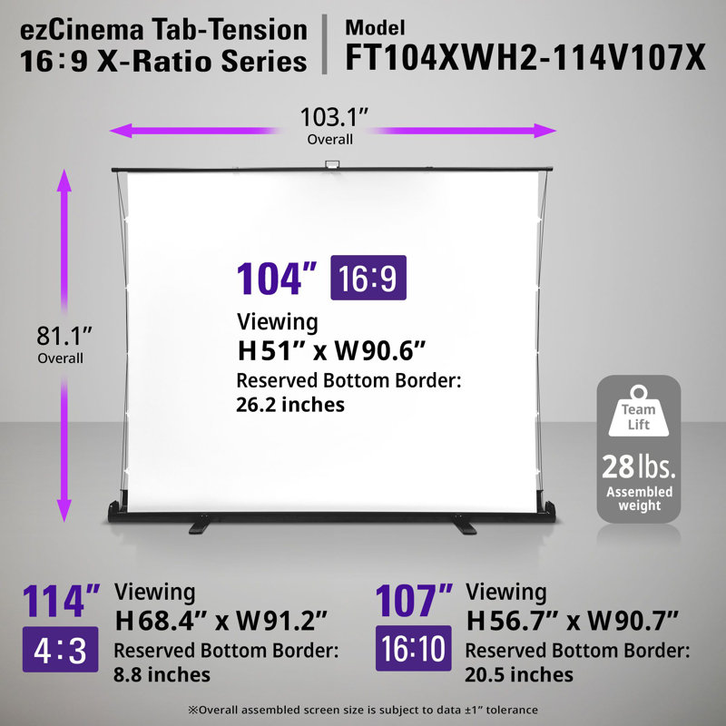 ezCinema Tab-Tension 16:9 X-Ratio, Portable Floor Pull-Up Multi-Aspect Ratio Projector Screen