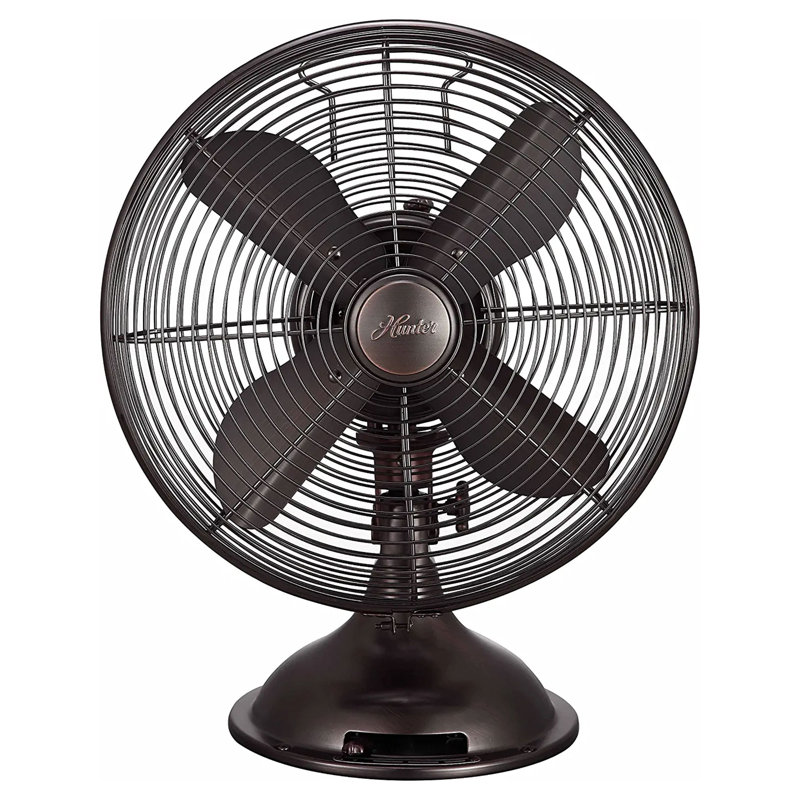 Hunter 90407 12" All Metal Retro Oscillating Table Fan W/ 3 Speeds, Onyx Copper, Brown