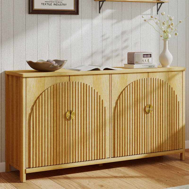 Buffet en bois de style campagnard de 63 po avec tablettes réglables, Bois