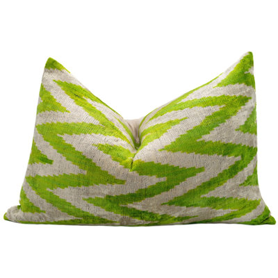 Handmade Throw Pillow Cover & Feather Insert | Zigzag Green Ivory | Soft Throw Pillow| Luxury Decorative For Couch | 16 X 24 In