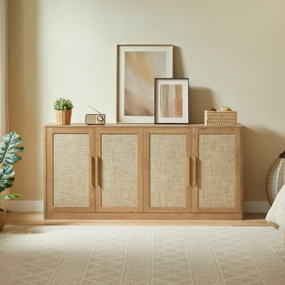 Buffet 67 portes 4 portes 67 po - Buffet Boho et grande crédence pour le salon, la cuisine et le couloir - Chêne caramel | Idée de cadeau