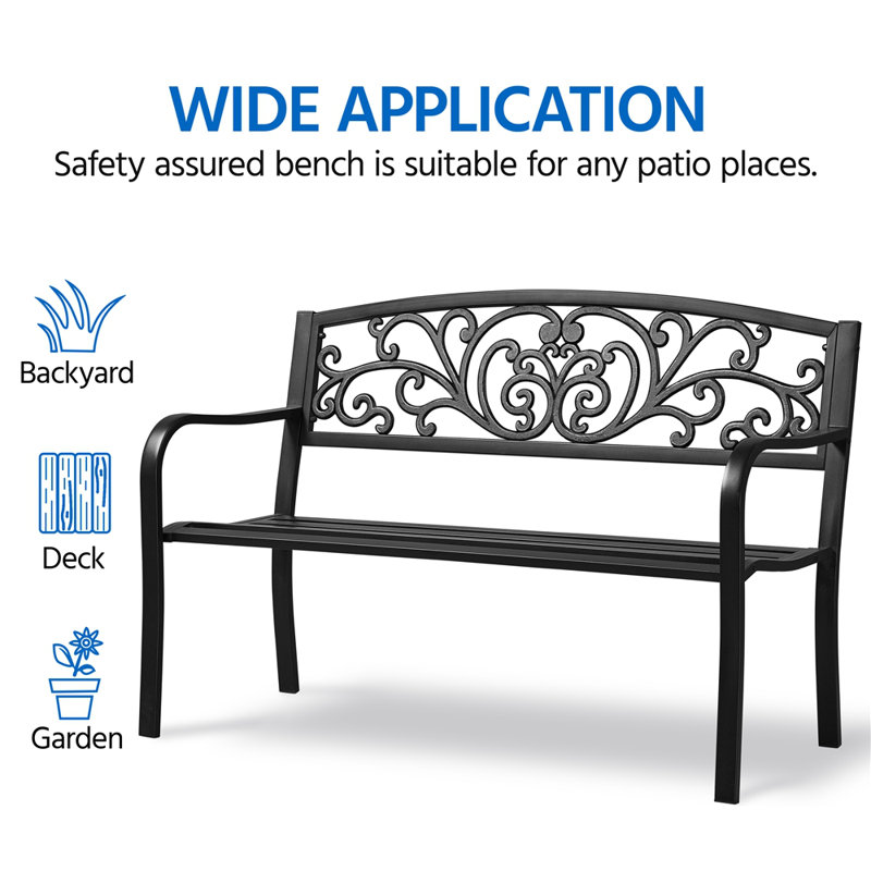 Antique Style  Metal Outdoor Bench, Black