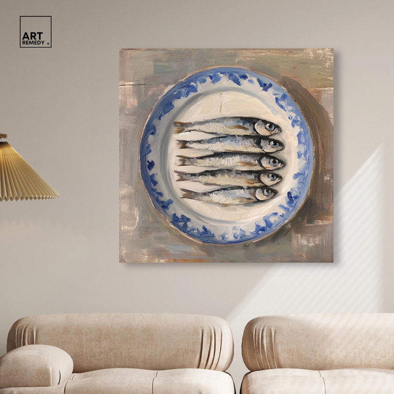 «Sardines Still Life» par Art Remedy, Toile tendue, H 12 po x l 12 po, Toile tendue