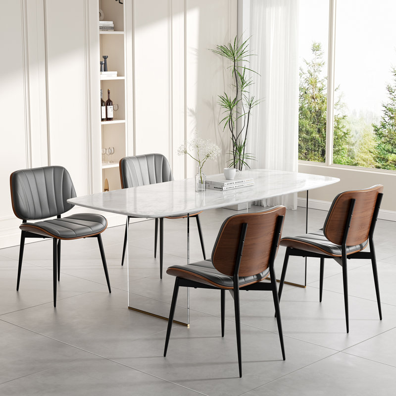 Stylish Faux Leather Dining Chairs: Elegant Side Chairs For Dining Rooms, Kitchens, And Living Spaces, Gray, 4